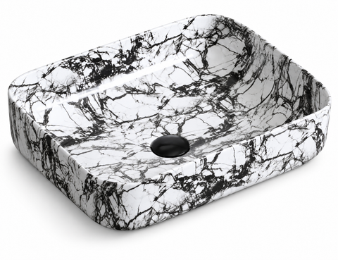 500 × 385 × 130 mm / White / Black Veins