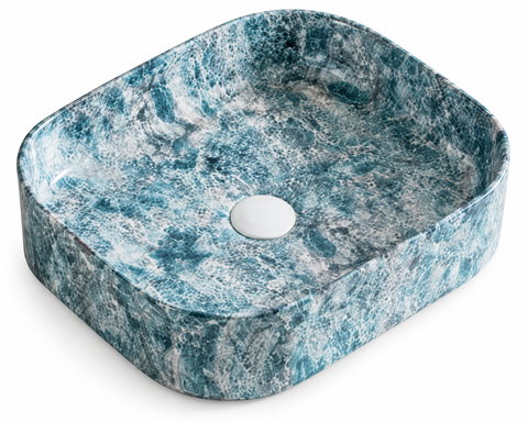 450 × 380 × 110 mm / Blue / White stone look