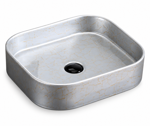 450 × 380 × 110 mm / Light Grey / Gold pattern