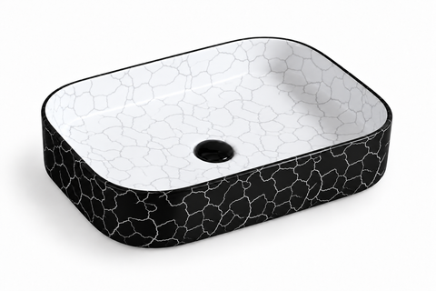 550 × 380 × 110 mm / White interior / Black crackle pattern exterior