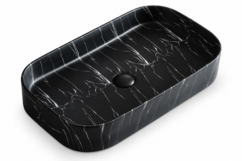 650 × 380 × 110 mm / Black / White veins