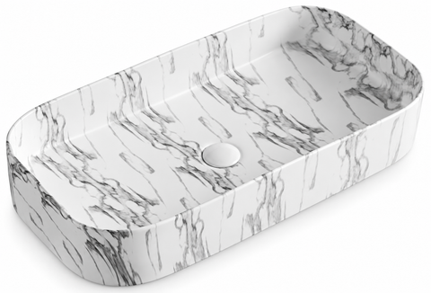 750 × 380 × 130 mm / White / Black veins