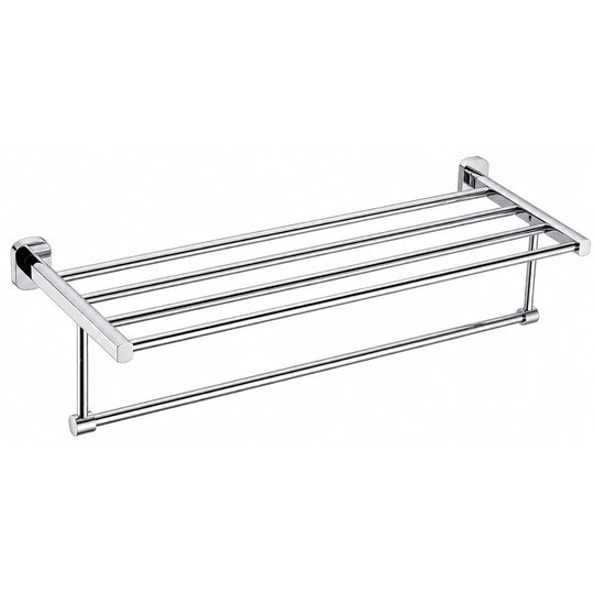 Chrome Towel Shelf with Bar — wall-mounted SUS304 stainless steel bathroom hardware | SANIKB