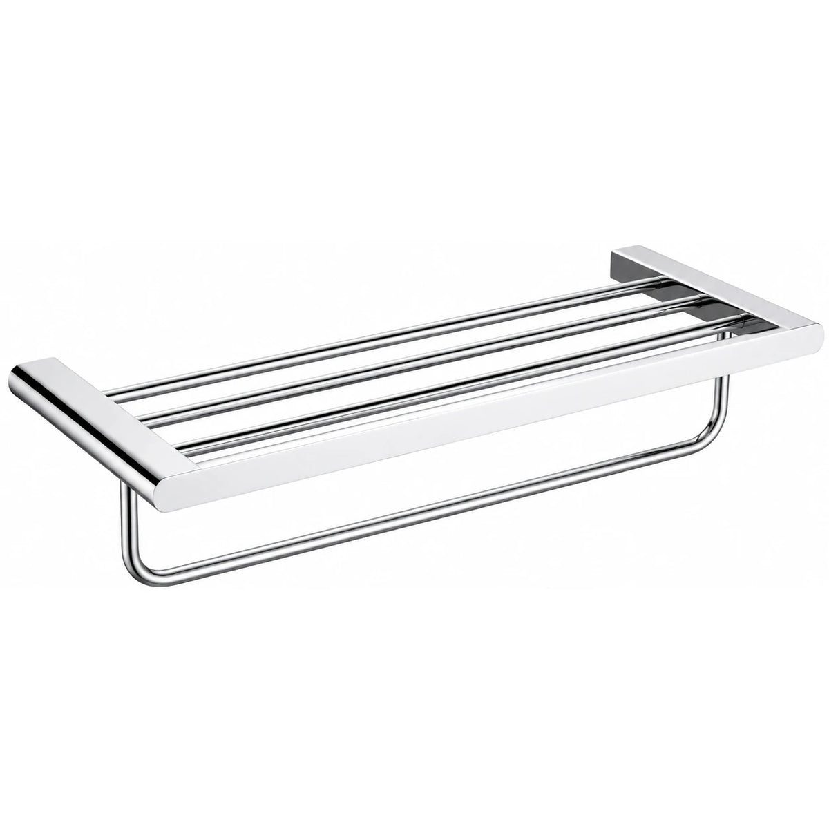 Chrome Towel Shelf with Bar — wall-mounted SUS304 stainless steel bathroom hardware | SANIKB