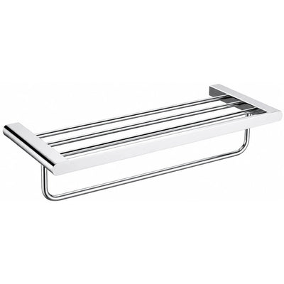 Chrome Towel Shelf with Bar — wall-mounted SUS304 stainless steel bathroom hardware | SANIKB