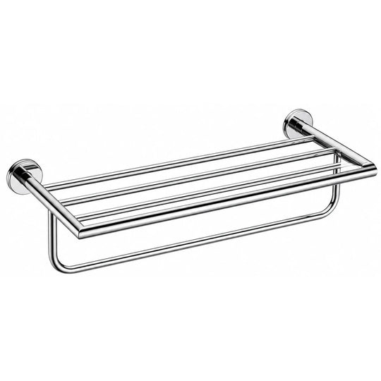 Chrome Towel Shelf with Bar — wall-mounted SUS304 stainless steel bathroom hardware | SANIKB
