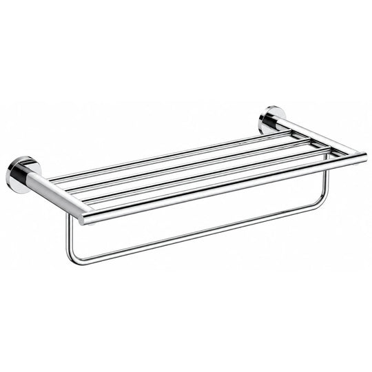 Chrome Towel Shelf with Bar — wall-mounted SUS304 stainless steel bathroom hardware | SANIKB