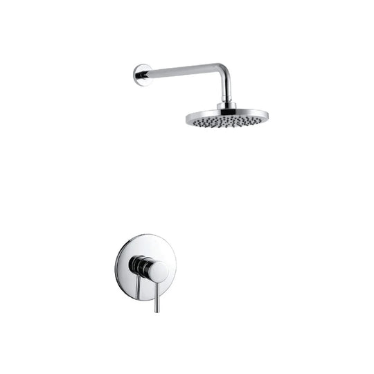 Chrome concealed shower faucet, solid brass, 8-inch round rain head on a long wall arm with a round single-lever concealed trim — SANIKB F348308