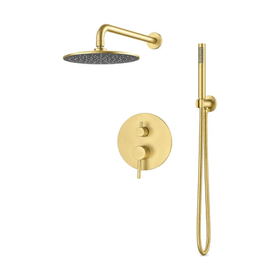 Brushed gold concealed shower system with round rain head, round trim plate, slim lever and slim handheld — SANIKB SP1020A 22 43 2