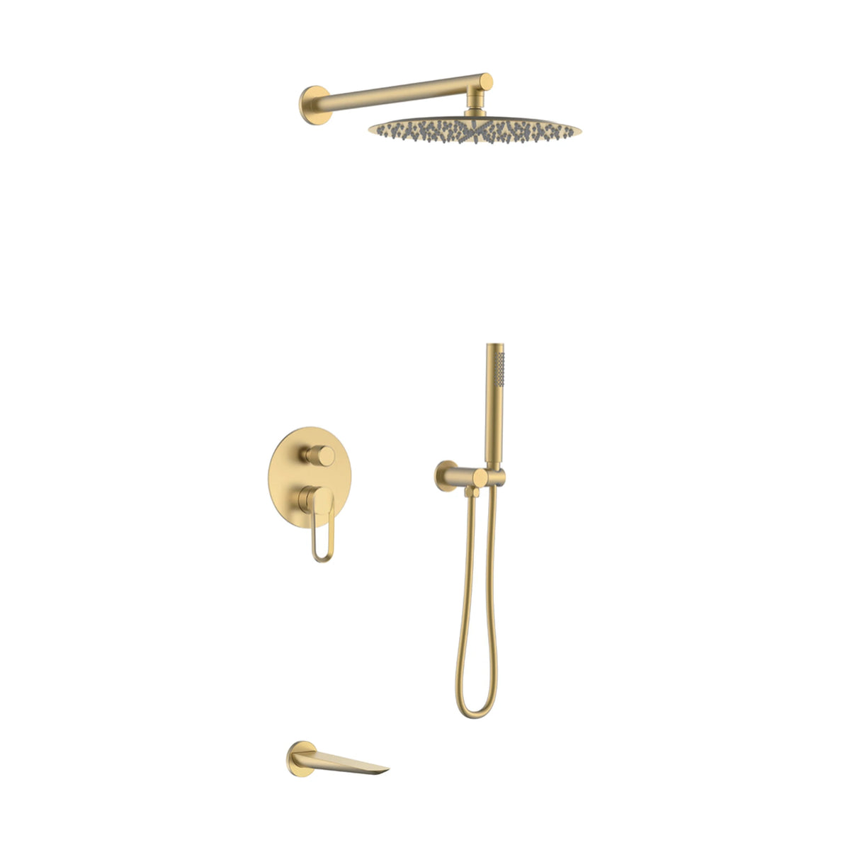 Matte black concealed shower system with open-loop lever trim, round rain head, handheld and wall tub spout — SANIKB DL-08 719-LSJ