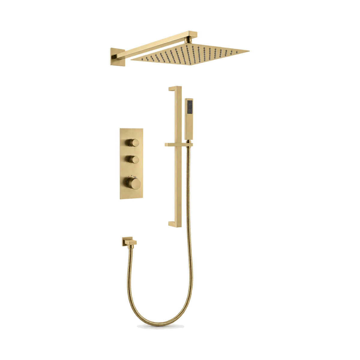 Matte black concealed shower system with vertical three-knob plate, square rain head and slide bar handheld — SANIKB DL-08 522-LSJ
