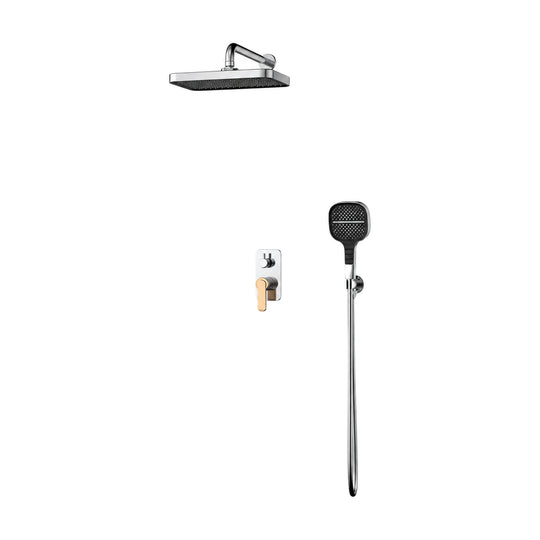 Chrome and rose gold concealed shower system with rectangular dark-face rain head, lever plate and handheld — SANIKB SP076C 22 74 1-1