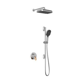 Chrome concealed shower system with rectangular rain head, rose gold paddle valve and handheld on slide bar — SANIKB SP022A 22 74 1