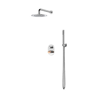 Chrome concealed shower system with round rain head, oval trim, rose gold slant-cut knob and slim handheld — SANIKB SP1014 22 59 2-1