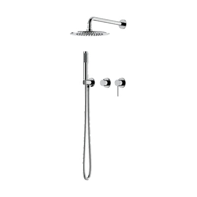 Chrome concealed shower system with round rain head, round knob and slim lever and stick hand shower — SANIKB SO099C 22 01 1