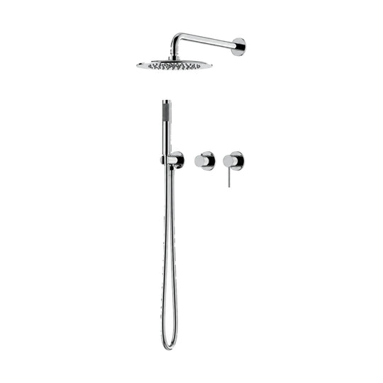 Chrome concealed shower system with round rain head, round knob and slim lever and stick hand shower — SANIKB SO099C 22 01 1