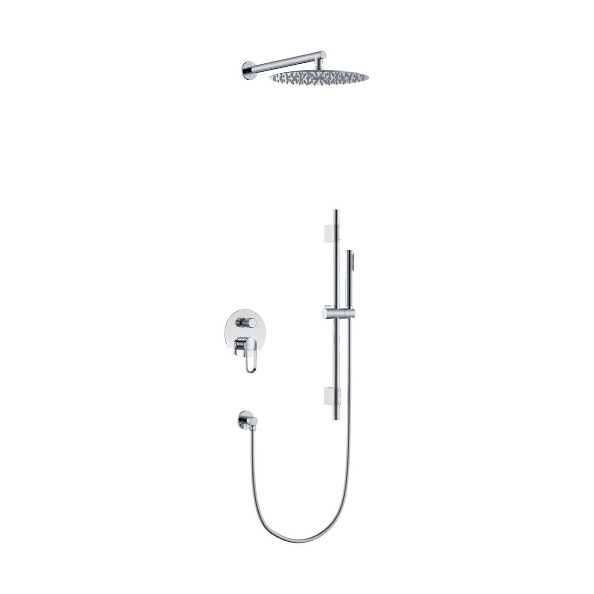 Chrome — Matte black concealed shower system with open-loop lever trim, thin round rain head and slide bar handheld — SANIKB DL-08 718-CP