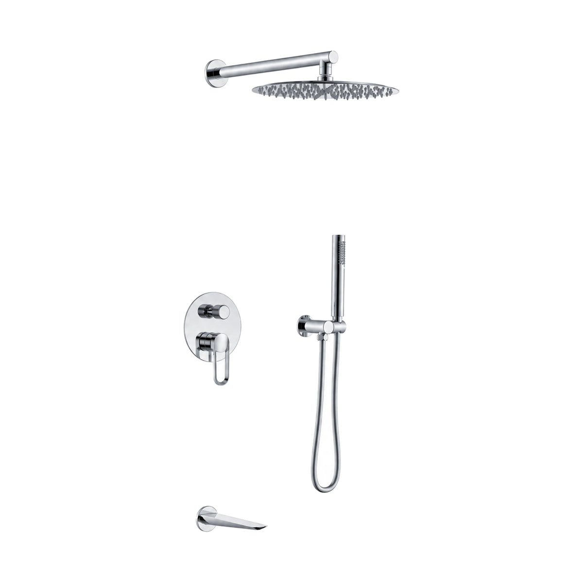 Chrome — Matte black concealed shower system with open-loop lever trim, round rain head, handheld and wall tub spout — SANIKB DL-08 719-CP