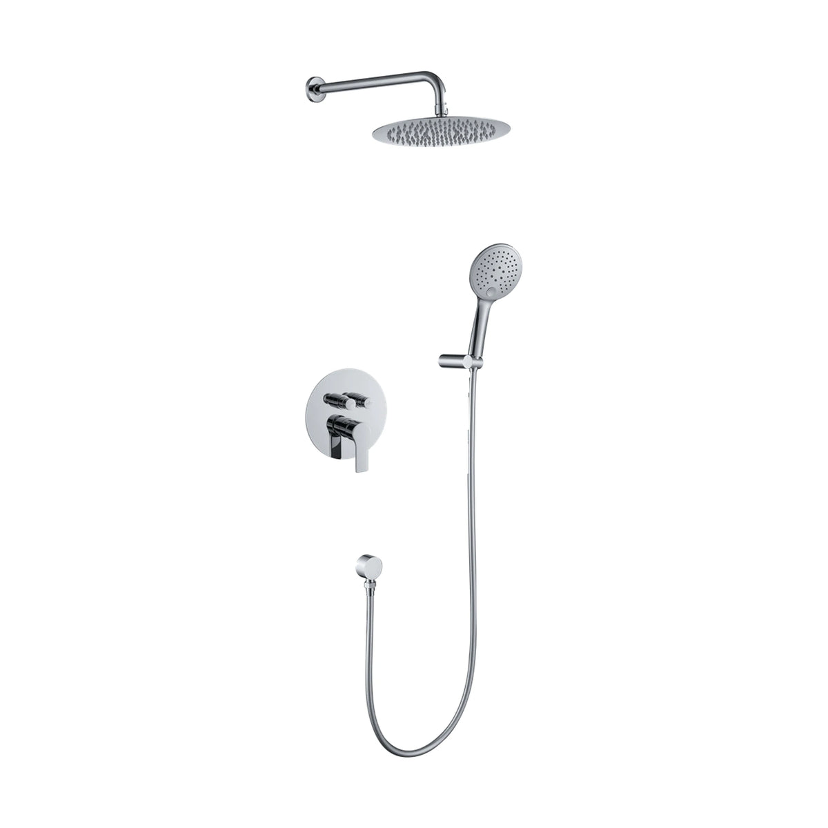 Matte black concealed shower system with round lever and diverter plate, round rain head and round handheld — SANIKB DL-08 525-CP