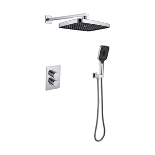 Chrome concealed shower system with black-face rectangular rain head, two-knob square plate and handheld — SANIKB DL-08 531-BK
