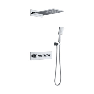 Chrome concealed shower system with waterfall-style wall head, horizontal lever and knob plate, handheld — SANIKB DL-08 521-CP