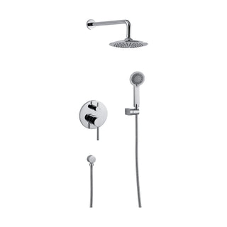 Chrome concealed shower with round lever-and-diverter plate, round rain head on curved arm and handheld — SANIKB DL-08 528-CP