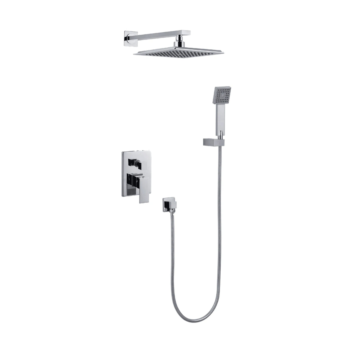 Chrome concealed shower with square lever-and-diverter plate, square rain head, handheld and wall outlet — SANIKB DL-08 626-CP