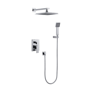 Chrome concealed shower with square lever-and-diverter plate, square rain head, handheld and wall outlet — SANIKB DL-08 626-CP