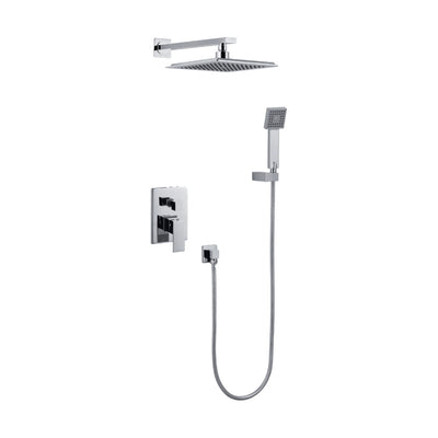 Chrome concealed shower with square lever-and-diverter plate, square rain head, handheld and wall outlet — SANIKB DL-08 626-CP