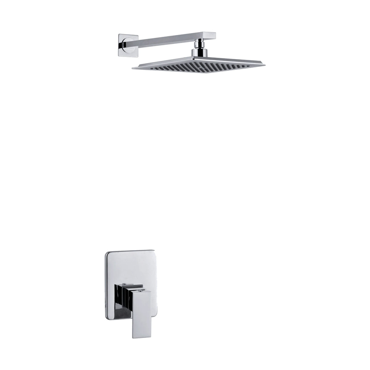 Chrome concealed shower with square block lever plate and thin square rain head on square wall arm — SANIKB DL-08 653-CP