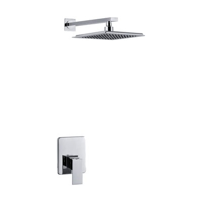 Chrome concealed shower with square block lever plate and thin square rain head on square wall arm — SANIKB DL-08 653-CP