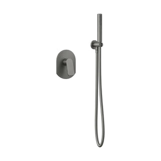 Gun metal grey concealed shower system with blade lever on oval plate and stick hand shower with hose — SANIKB SP029A 21 45 1