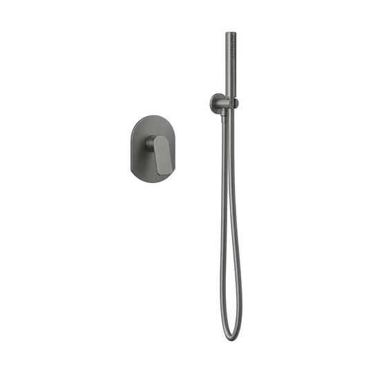 Gun metal grey concealed shower system with blade lever on oval plate and stick hand shower with hose — SANIKB SP029A 21 45 1