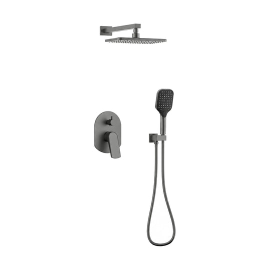Gun metal grey concealed shower system with square rain head, oval blade lever plate and square hand shower — SANIKB SP029A 22 45 1