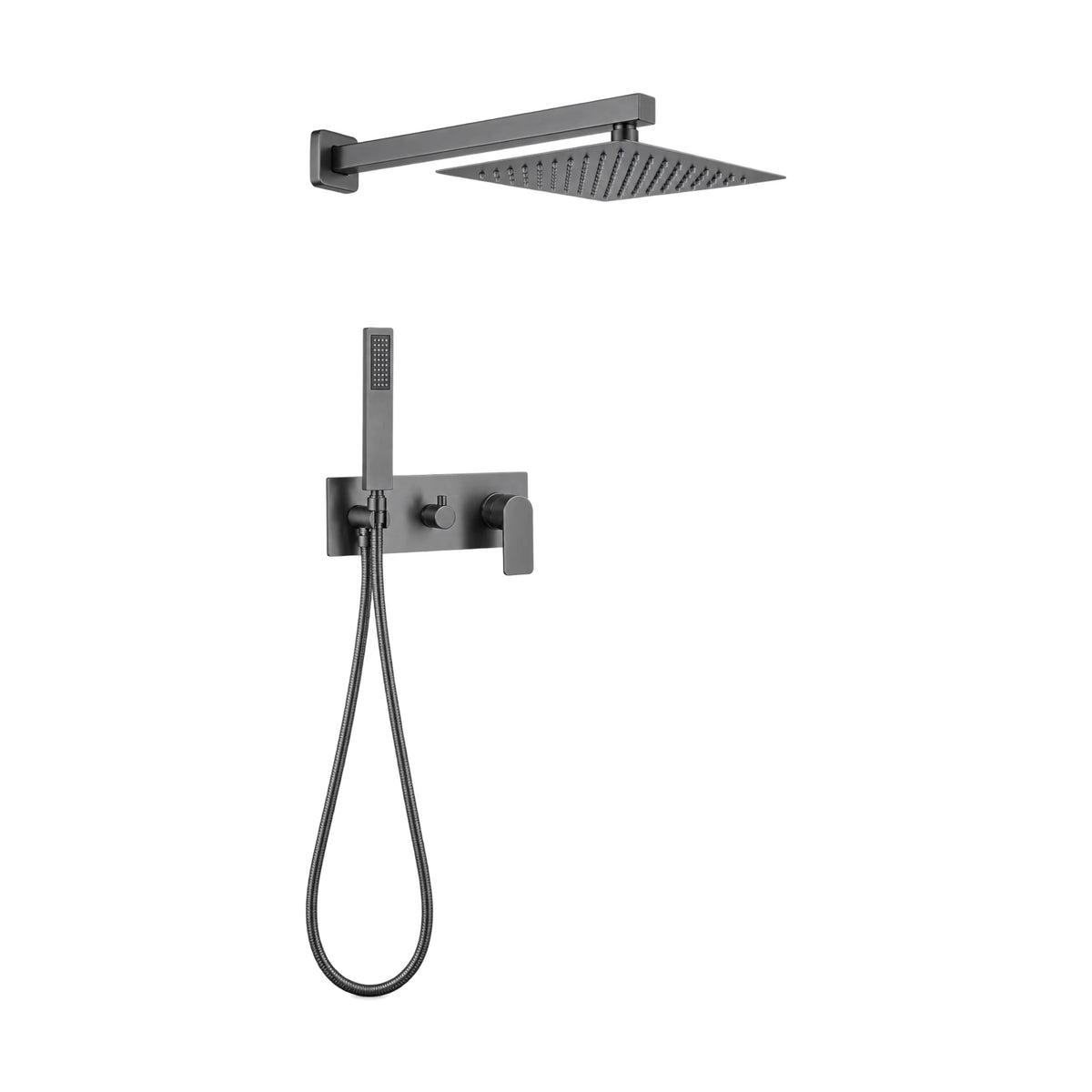 Gun metal grey concealed shower system with square rain head and lever valve with built-in handheld holder — SANIKB DL-08 534-QH