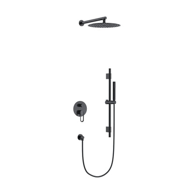 Matte Black — Matte black concealed shower system with open-loop lever trim, thin round rain head and slide bar handheld — SANIKB DL-08 718-BK