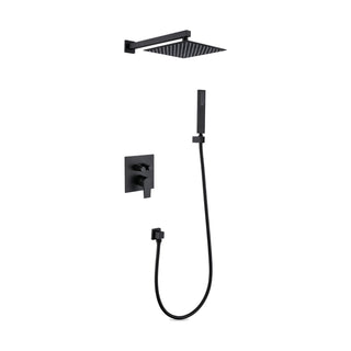Matte black concealed shower system with ultra-thin square rain head, lever and diverter plate and handheld — SANIKB DL-08 600-BK