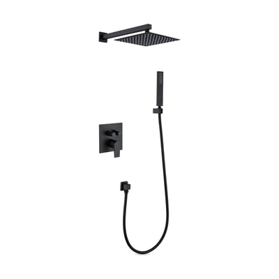 Matte black concealed shower system with ultra-thin square rain head, lever and diverter plate and handheld — SANIKB DL-08 600-BK