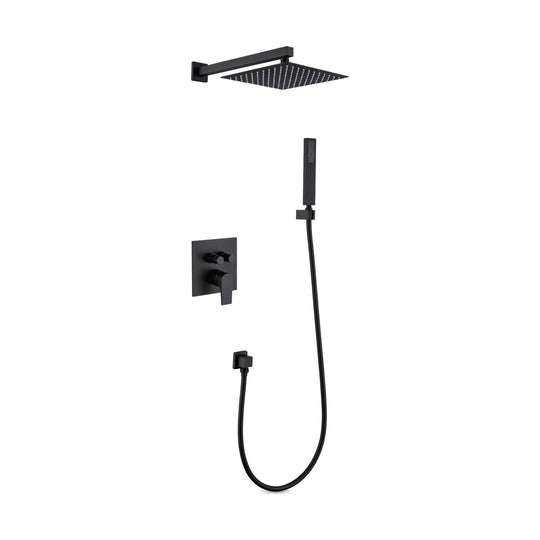 Matte black concealed shower system with ultra-thin square rain head, lever and diverter plate and handheld — SANIKB DL-08 600-BK