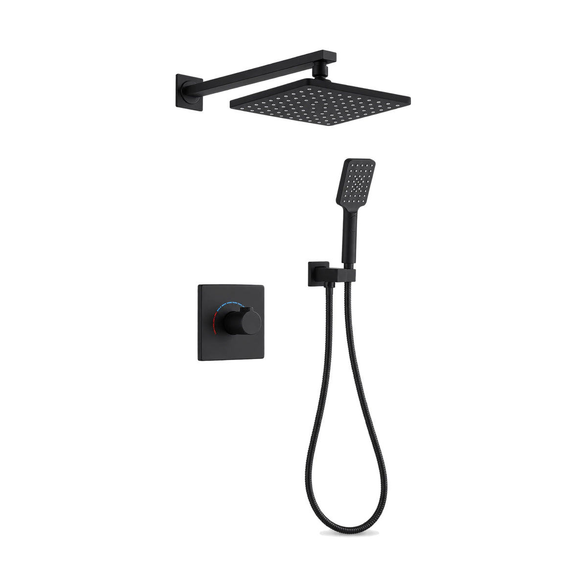 Matte black concealed shower system with single-handle plate, ultra-thin square rain head and handheld — SANIKB DL-08 532-BK