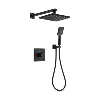 Matte black concealed shower system with single-handle plate, ultra-thin square rain head and handheld — SANIKB DL-08 532-BK
