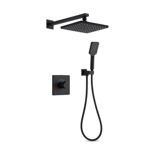 Matte black concealed shower system with single-handle plate, ultra-thin square rain head and handheld — SANIKB DL-08 532-BK