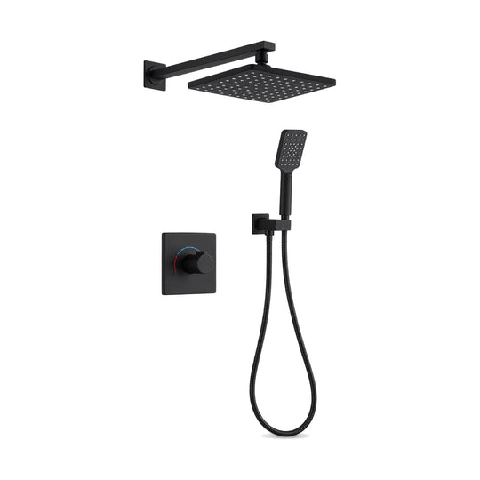 Matte black concealed shower system with single-handle plate, ultra-thin square rain head and handheld — SANIKB DL-08 532-BK