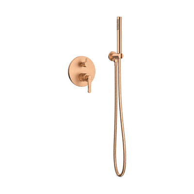 Rose gold concealed shower system with round rain head, round paddle lever trim and stick handheld — SANIKB SP1006A 22 36 1