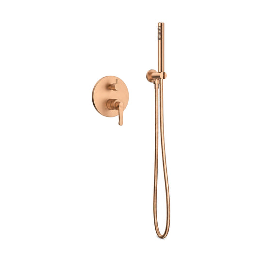 Rose gold concealed shower system with round rain head, round paddle lever trim and stick handheld — SANIKB SP1006A 22 36 1
