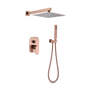 Rose gold concealed shower with soft-square lever and diverter plate, square rain head and stick handheld — SANIKB DL-08 539-RG