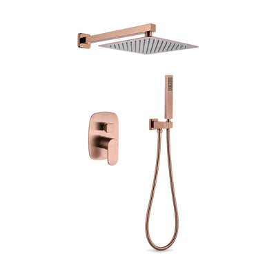 Rose gold concealed shower with soft-square lever and diverter plate, square rain head and stick handheld — SANIKB DL-08 539-RG