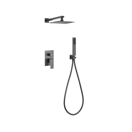 Gunmetal grey concealed shower faucet for shower, stainless steel body, square rain head with handheld — SANIKB FYF-9012-3.