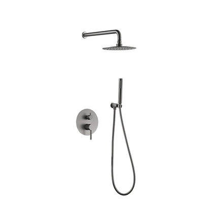 Gunmetal grey concealed shower faucet for the shower, stainless steel body, round rain head and slim handheld — SANIKB FYF-9012-1.