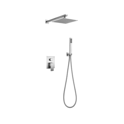 Brushed nickel concealed shower faucet for shower, stainless steel body, square rain head and handheld — SANIKB FYF-9012-3.